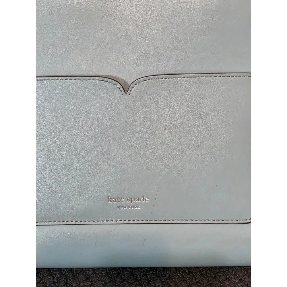 Kate Spade Nicola Twistlock Satchel Light Blue Pebbled Leather Handbag Silver HW